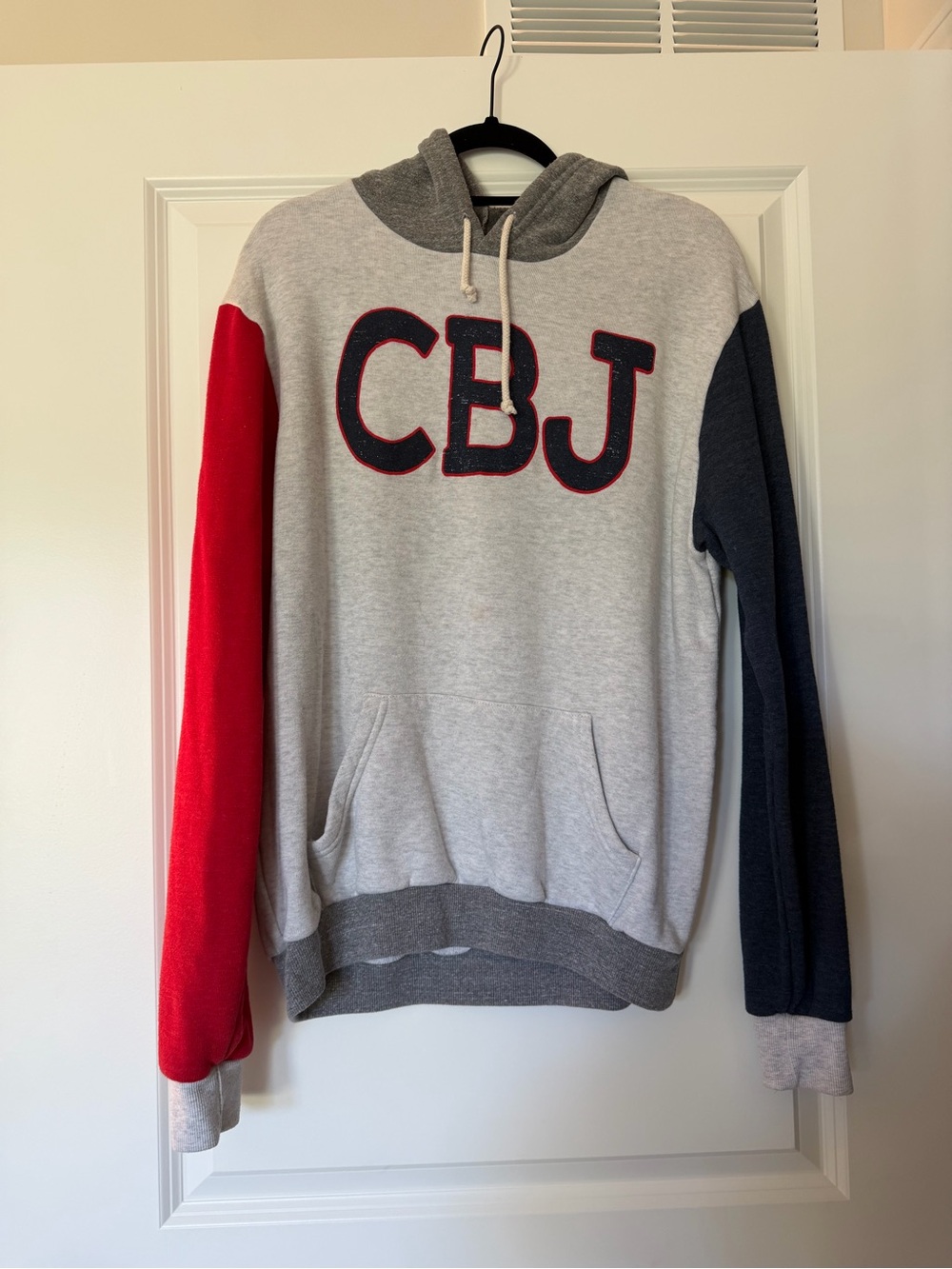 CBJ Colorblock Hoodie Sweatshirt - Gray with Red & Navy Sleeves